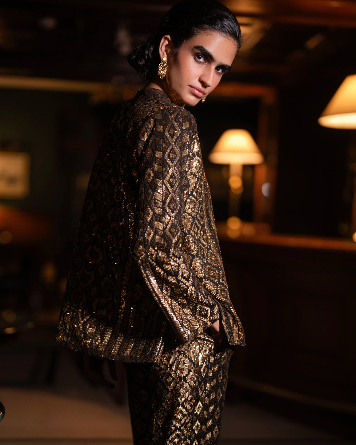 Black Gold Sequin Pant Set