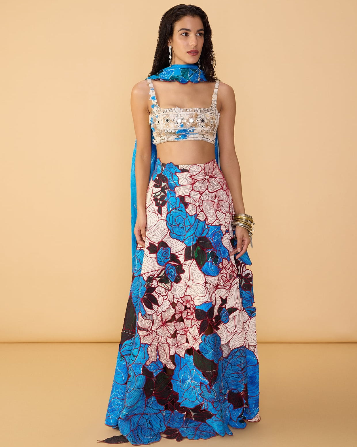 Malaika Bustier & Sachi Lehenga Skirt With Scallop Dupatta