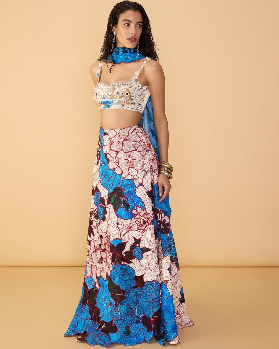 Malaika Bustier & Sachi Lehenga Skirt With Scallop Dupatta