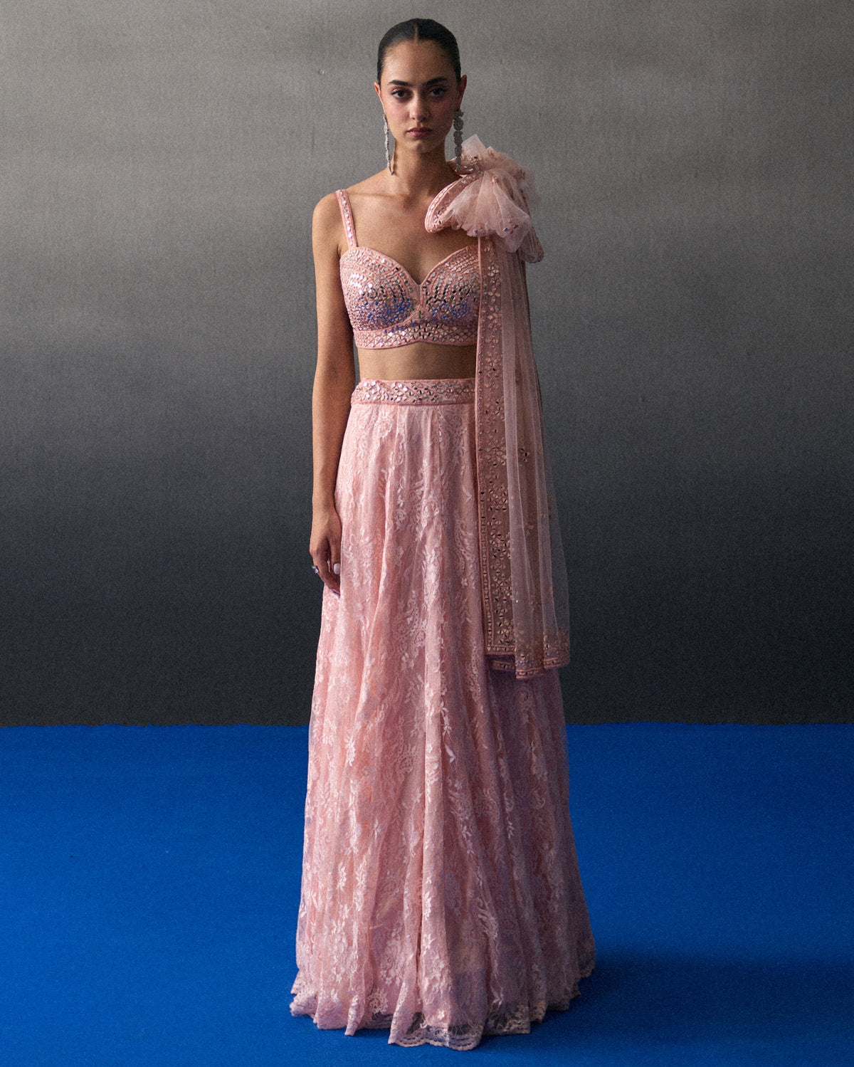 Peach Chantilly Lehenga Set