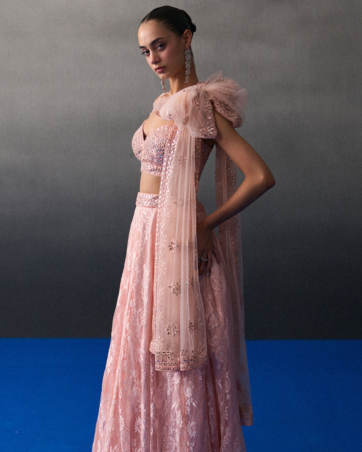 Peach Chantilly Lehenga Set