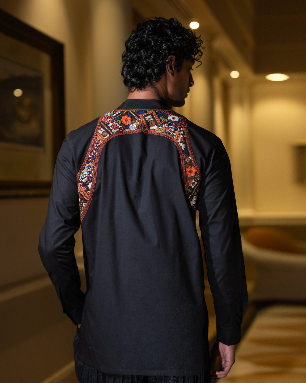 Black Embroidered Harness Kurta Set