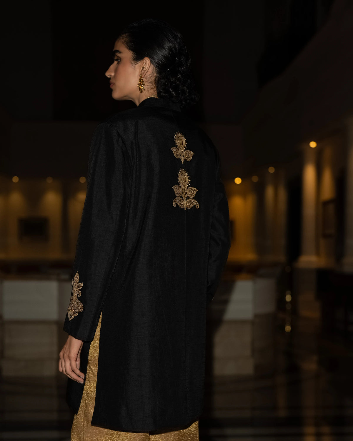 Black Gold Embroidered Jacket Set
