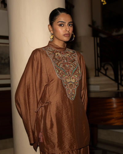 Rust Embroidered Bib Skort Set