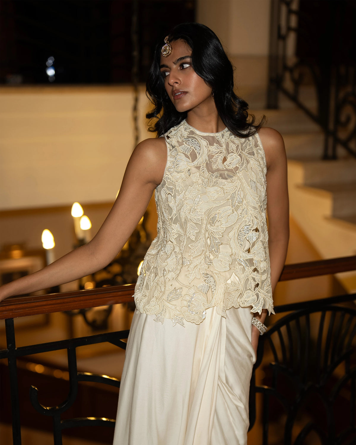 Ivory Embroidered Drape Skirt Set
