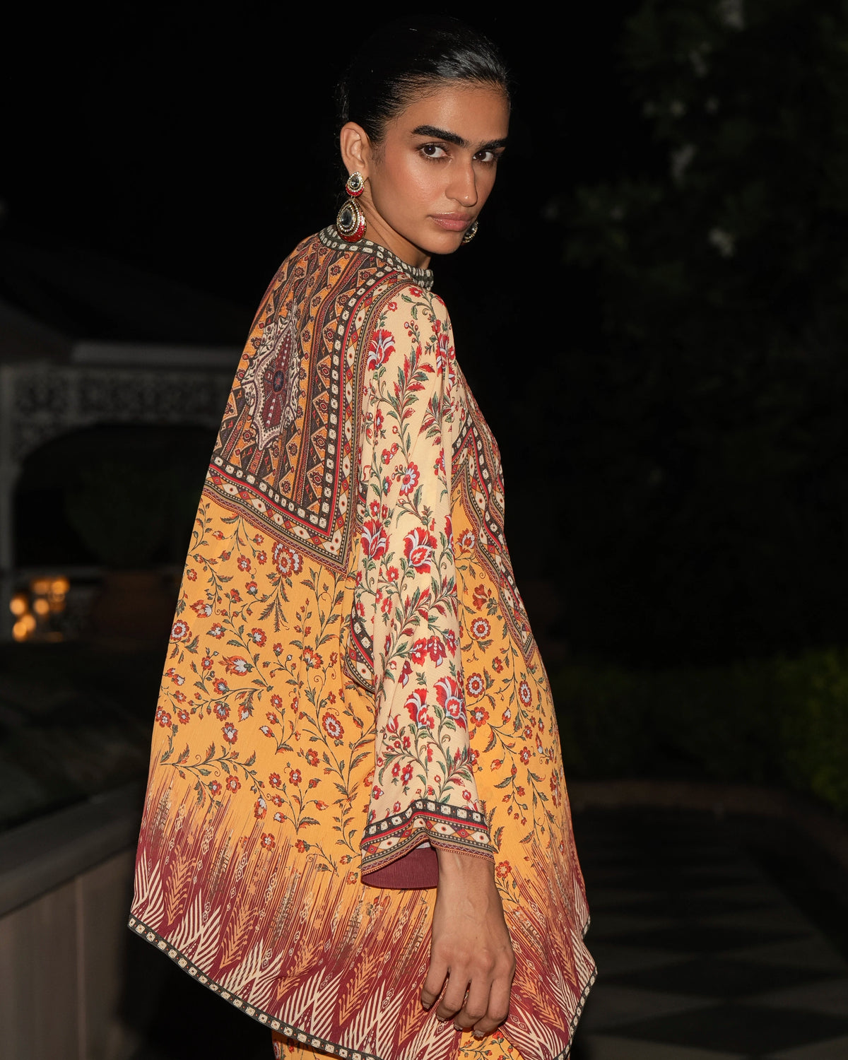 Multicolour Tribal Drape Skirt Set