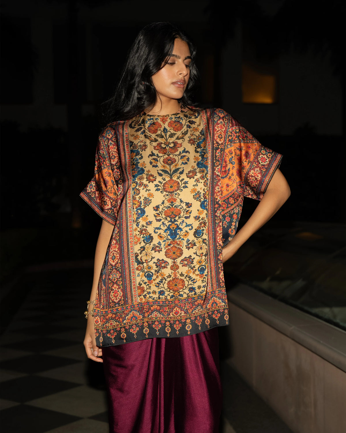 Floral Print Wine Skirt Set