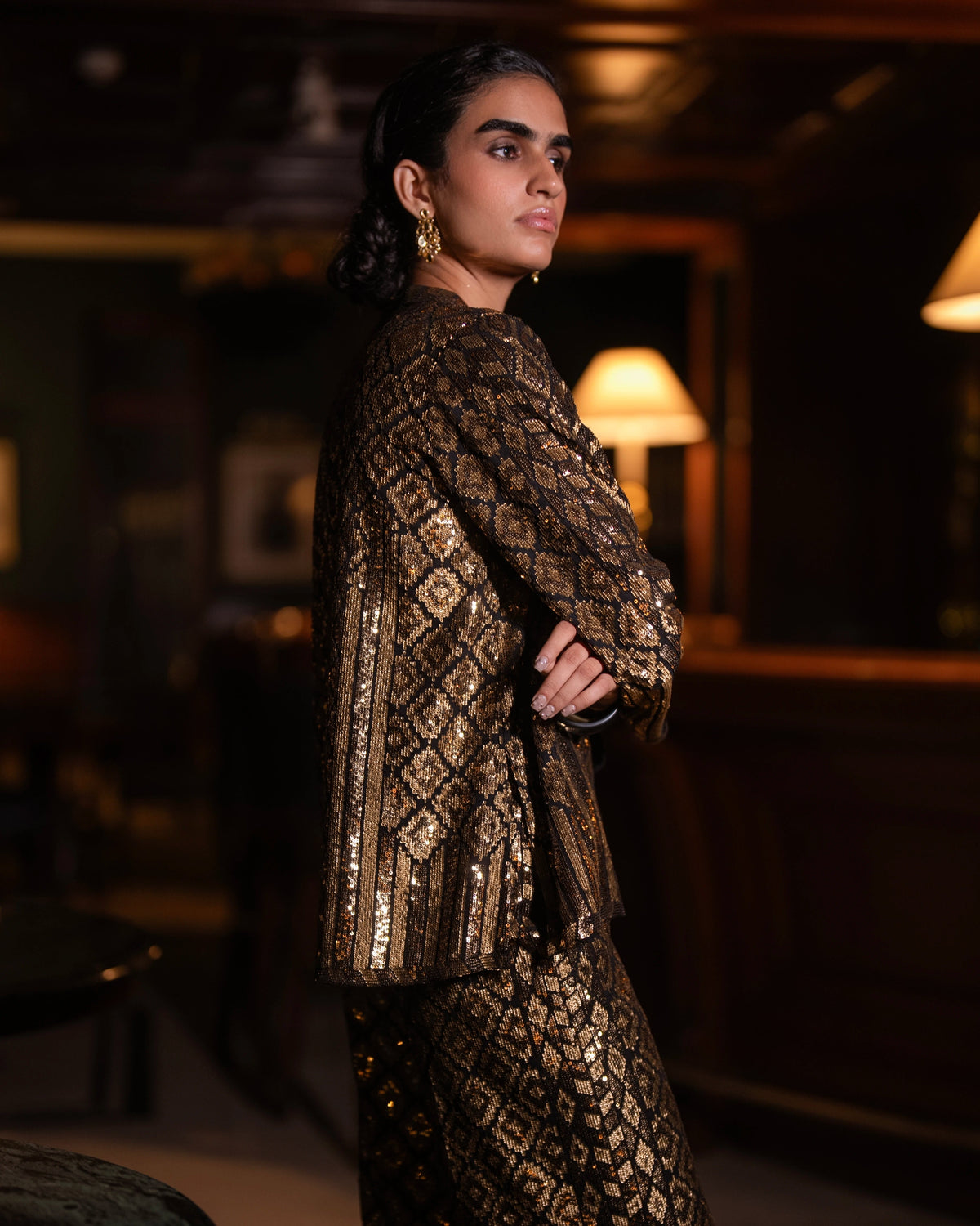 Black Gold Sequin Pant Set