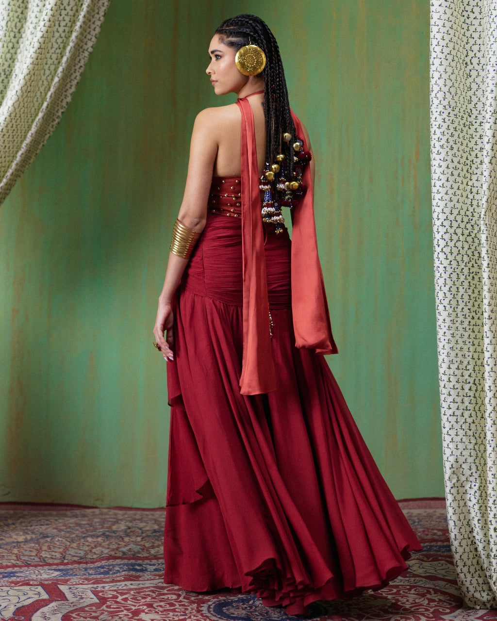 Tara Rust Red Embroidered Skirt Set