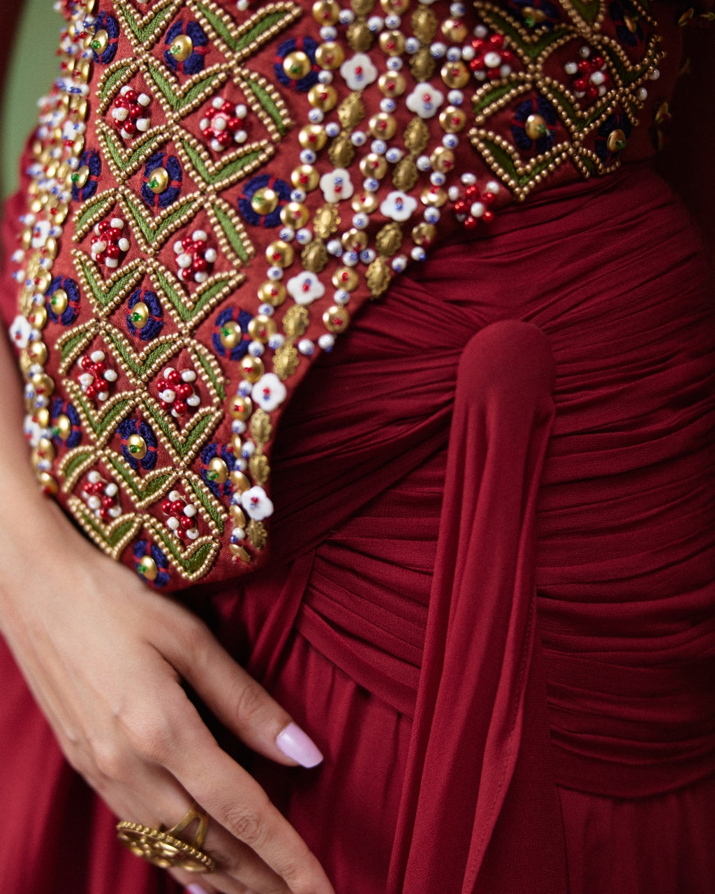 Tara Rust Red Embroidered Skirt Set