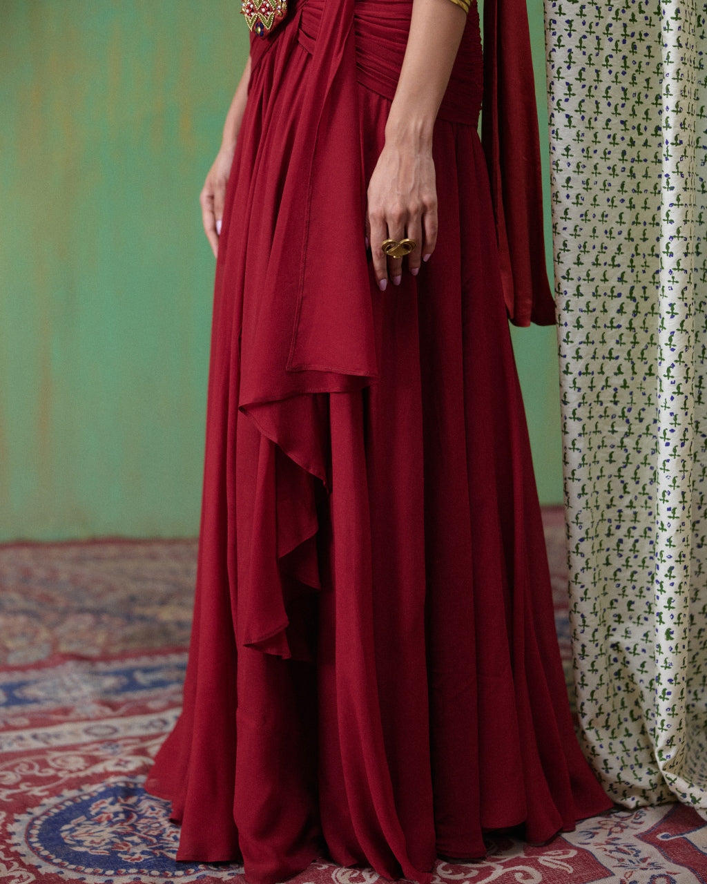 Tara Rust Red Embroidered Skirt Set