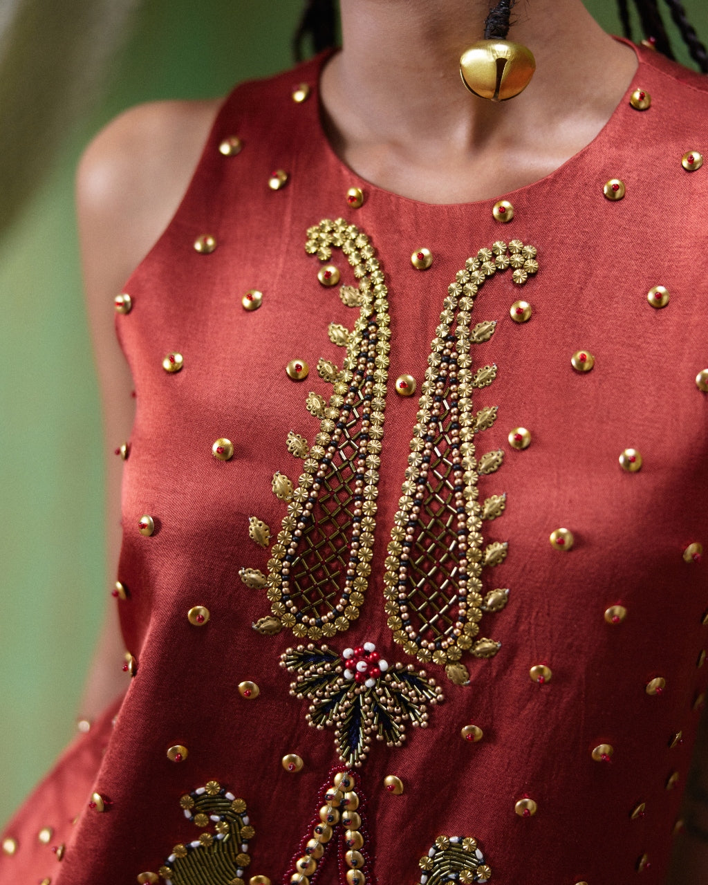 Shararat Rust Red Embroidered Mini Dress