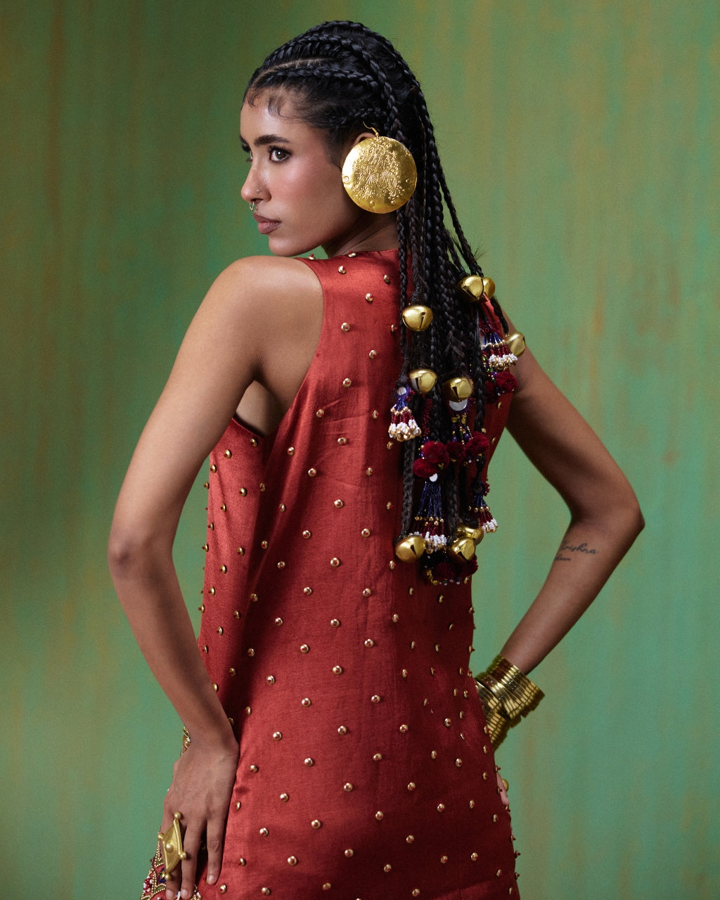 Shararat Rust Red Embroidered Mini Dress