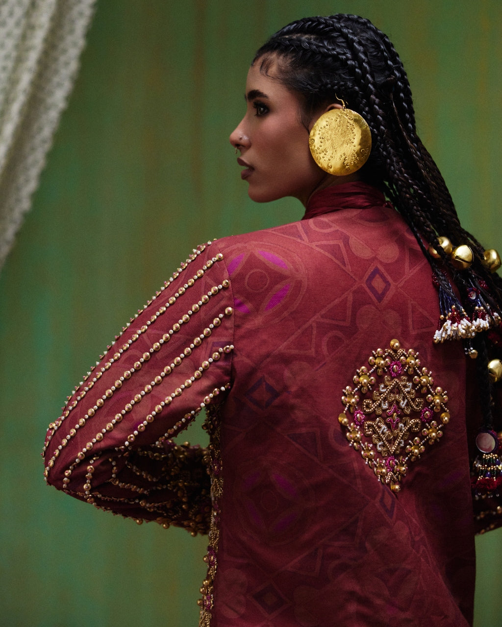 Rekha Maroon Embroidered Blazer Skirt Set