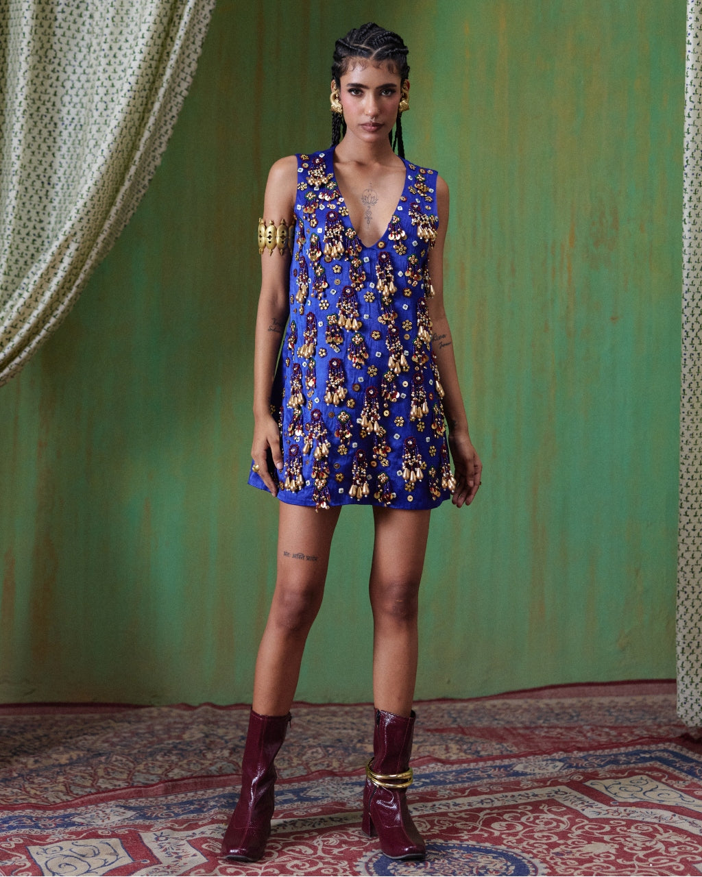 Adaa Electric Blue Embellished Mini Dress
