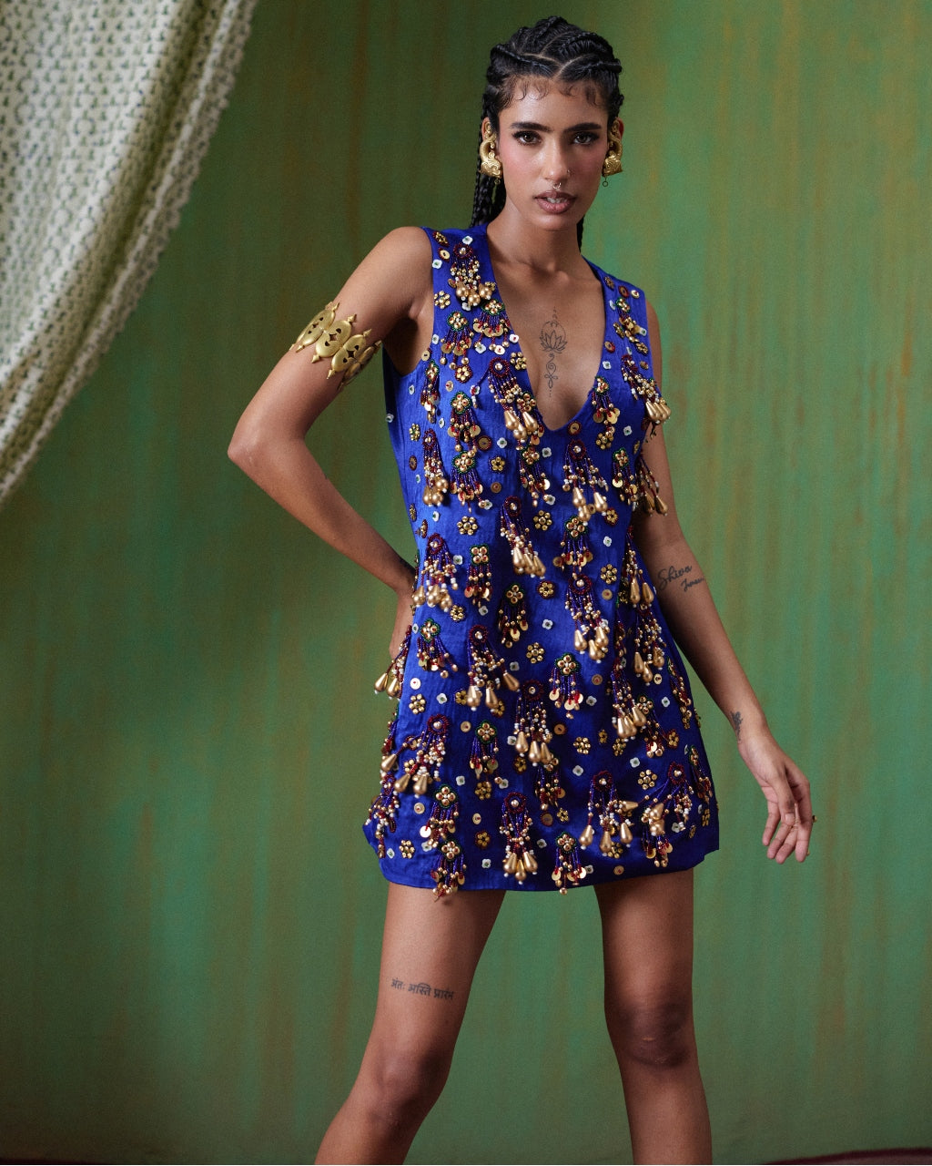 Adaa Electric Blue Embellished Mini Dress