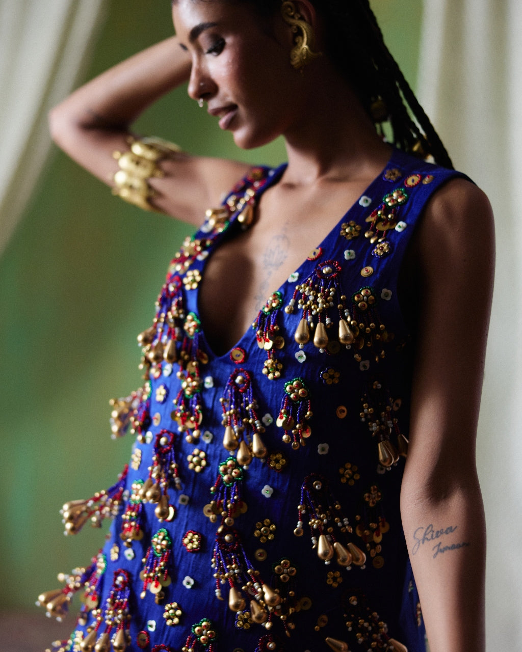 Adaa Electric Blue Embellished Mini Dress