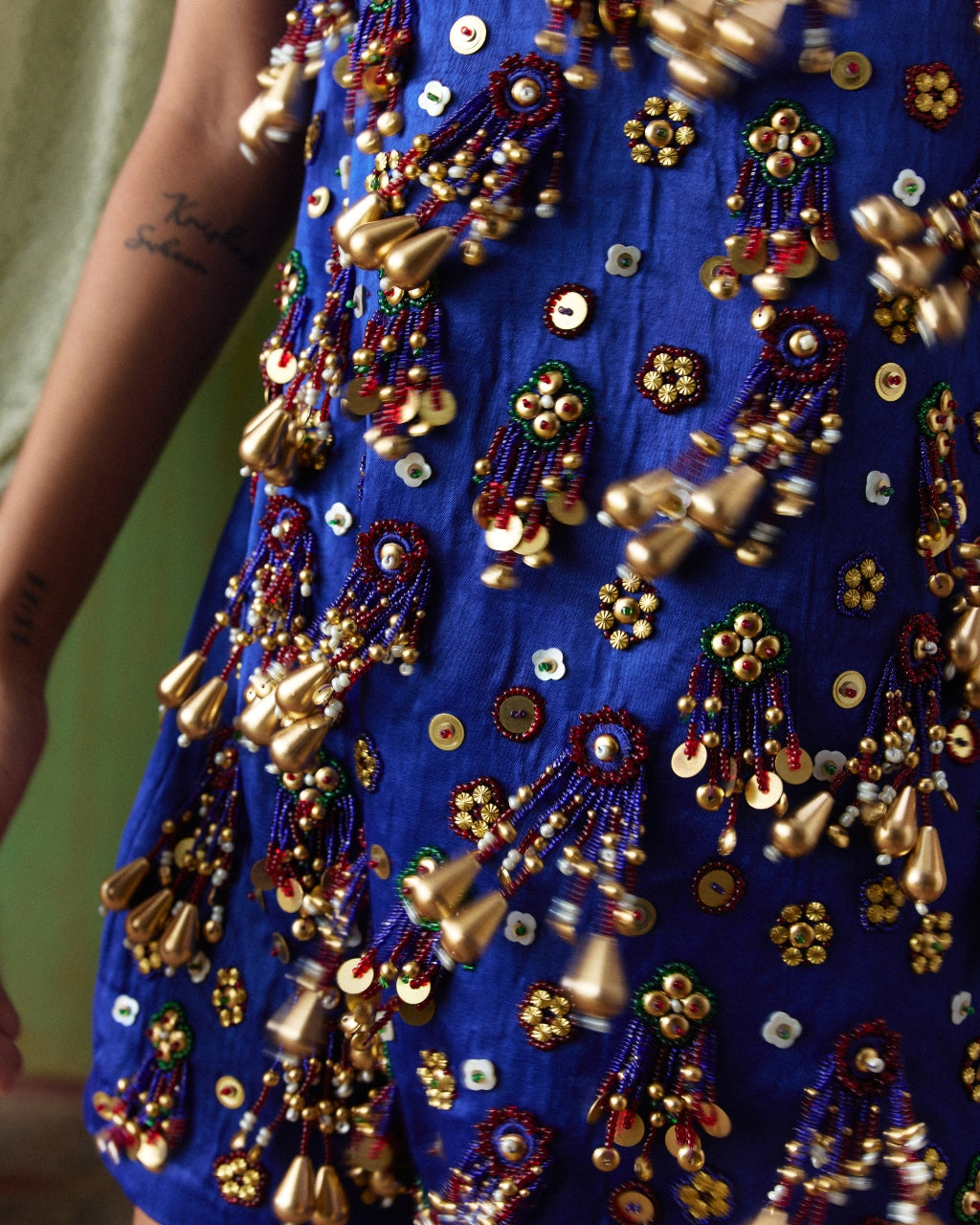 Adaa Electric Blue Embellished Mini Dress