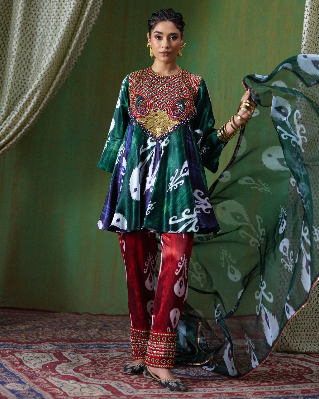 Firdaus Red Printed Kurta Set