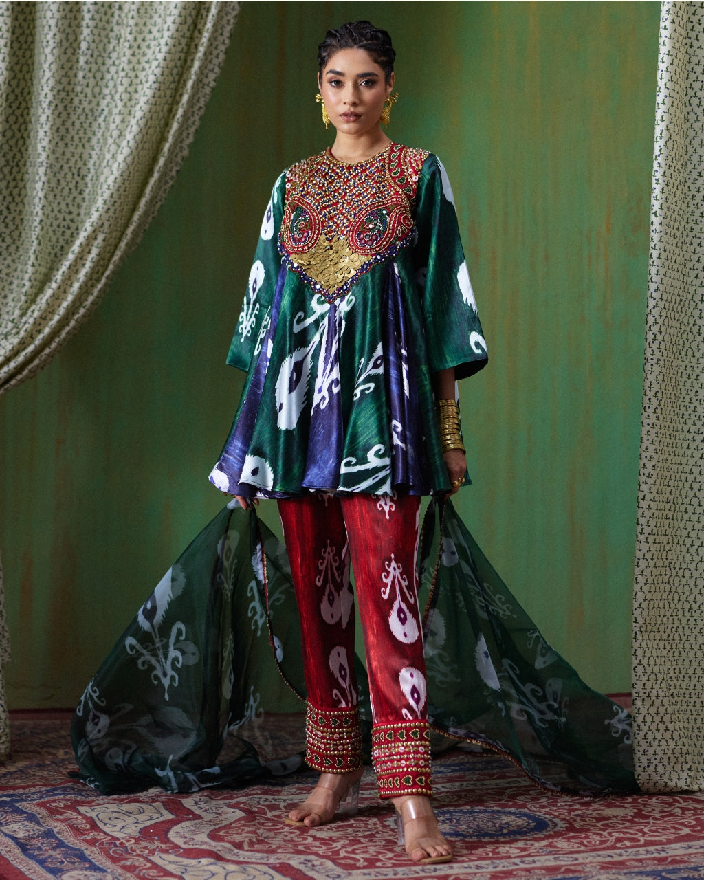 Firdaus Red Printed Kurta Set
