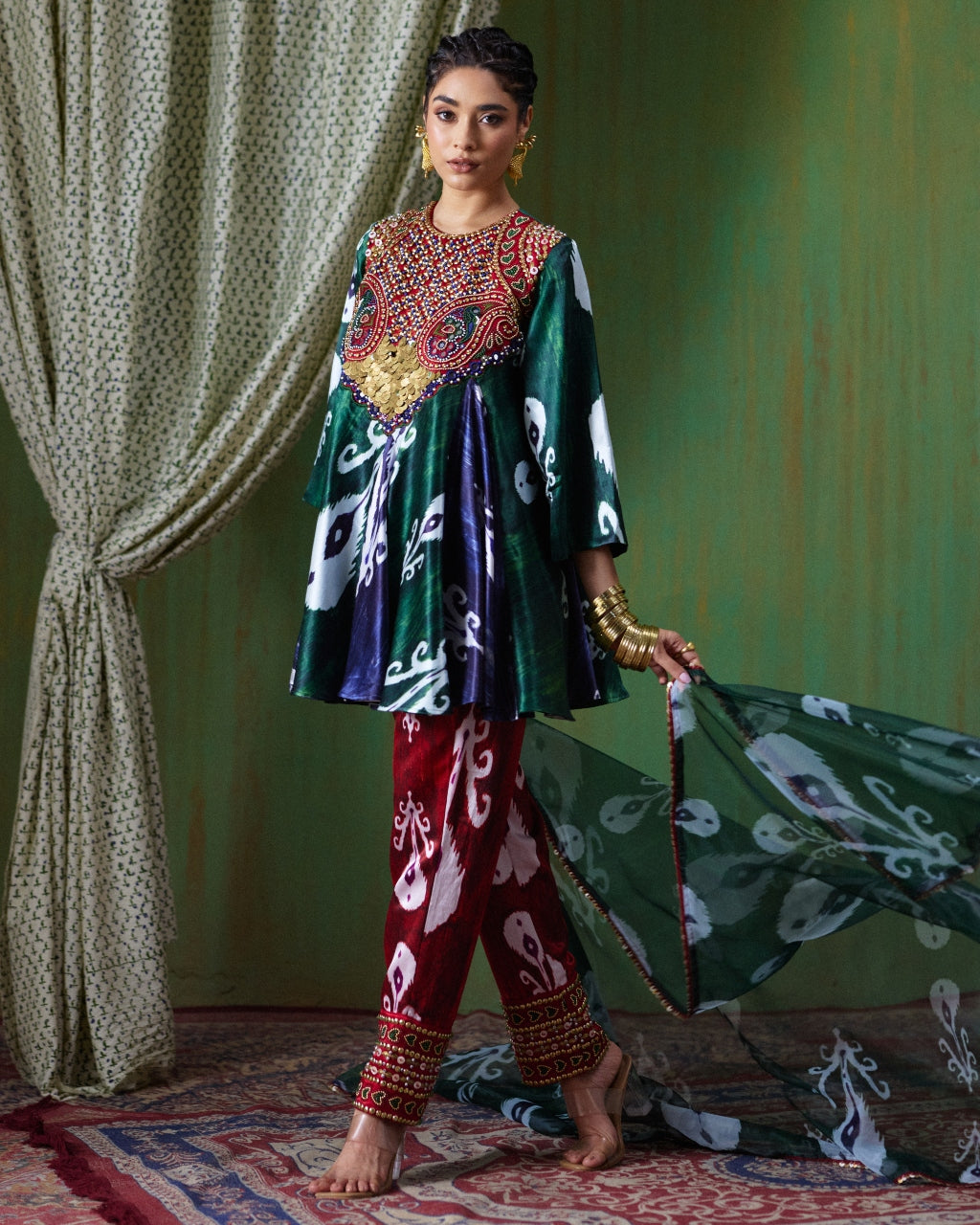 Firdaus Red Printed Kurta Set