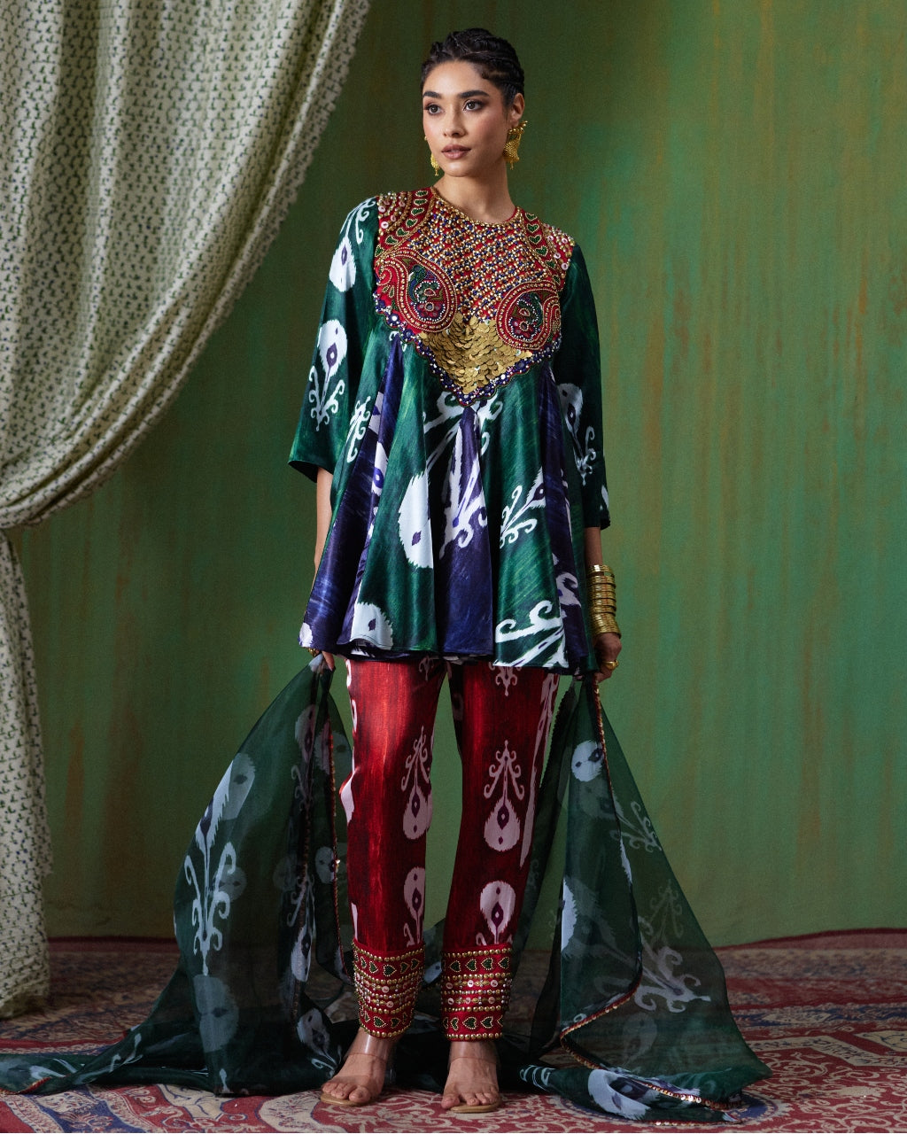 Firdaus Red Printed Kurta Set