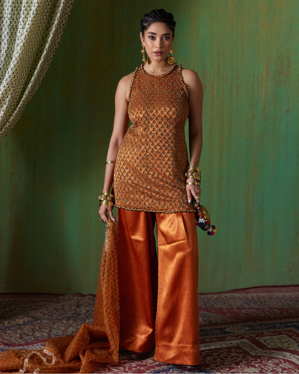 Shabana Orange Embroidered Kurta Set