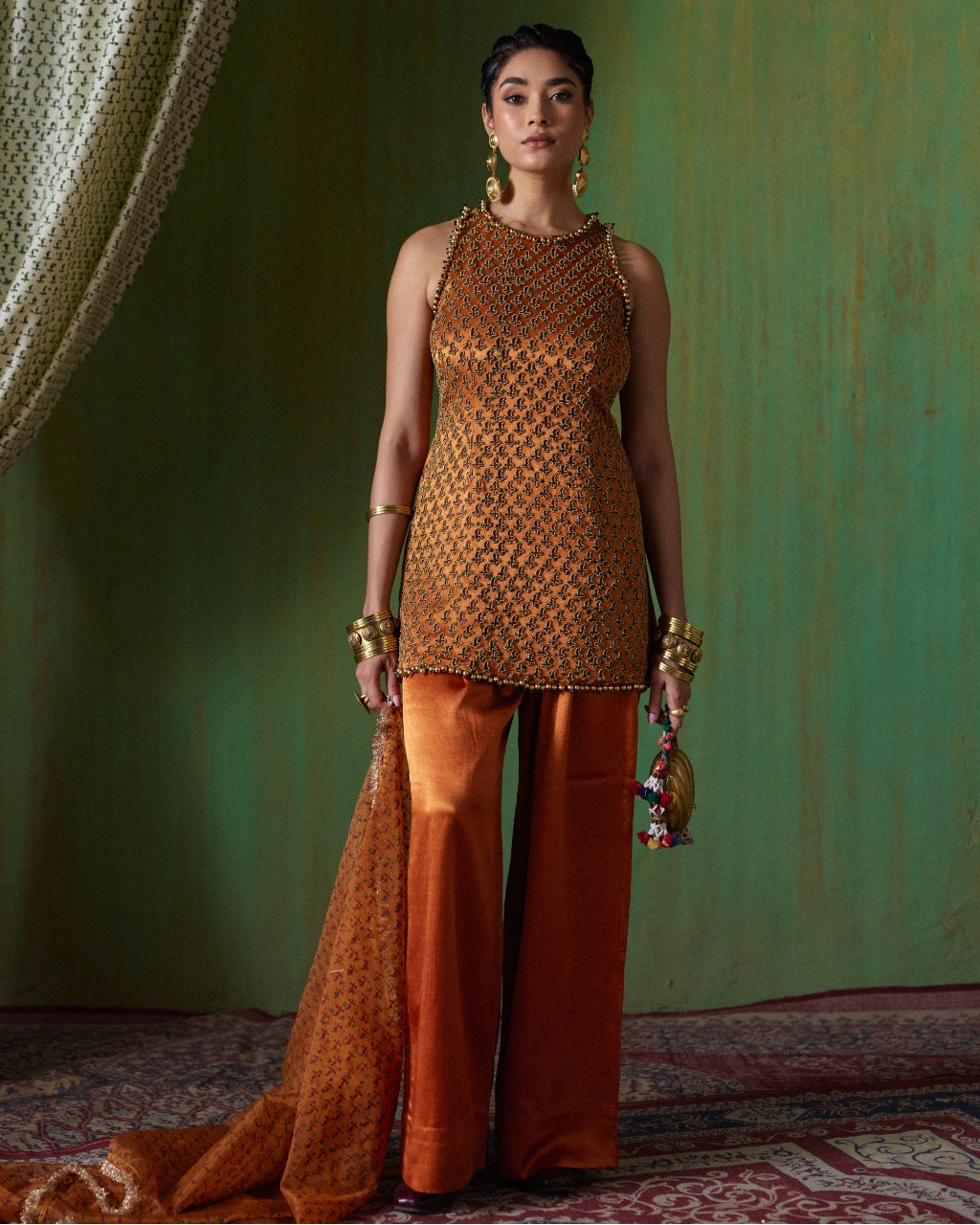 Shabana Orange Embroidered Kurta Set