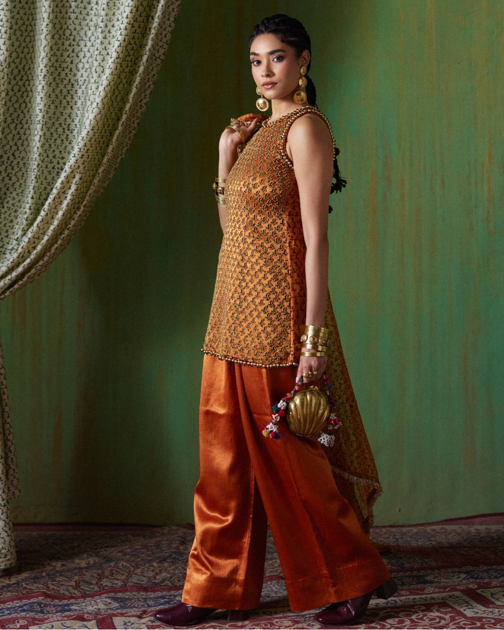 Shabana Orange Embroidered Kurta Set