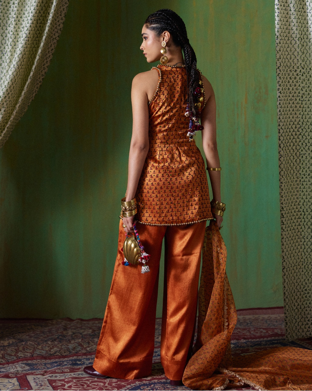 Shabana Orange Embroidered Kurta Set