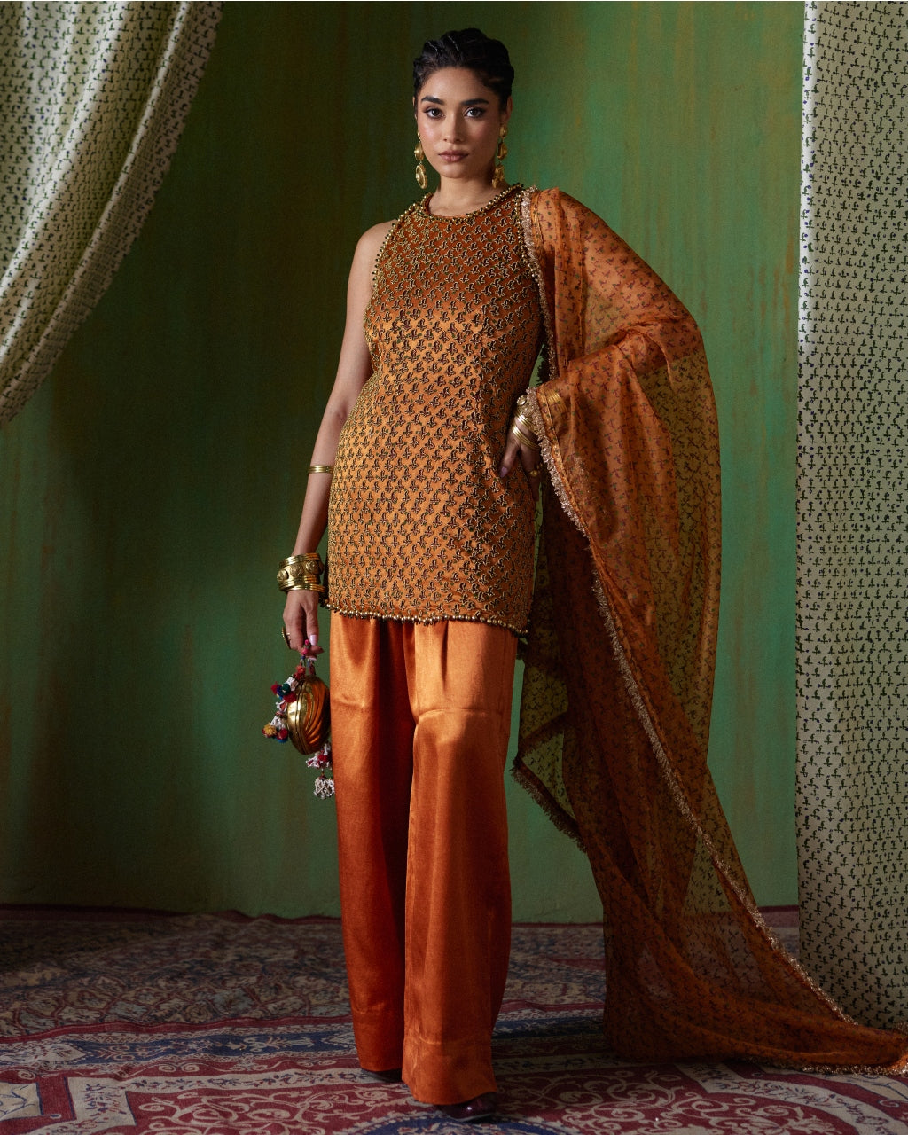 Shabana Orange Embroidered Kurta Set