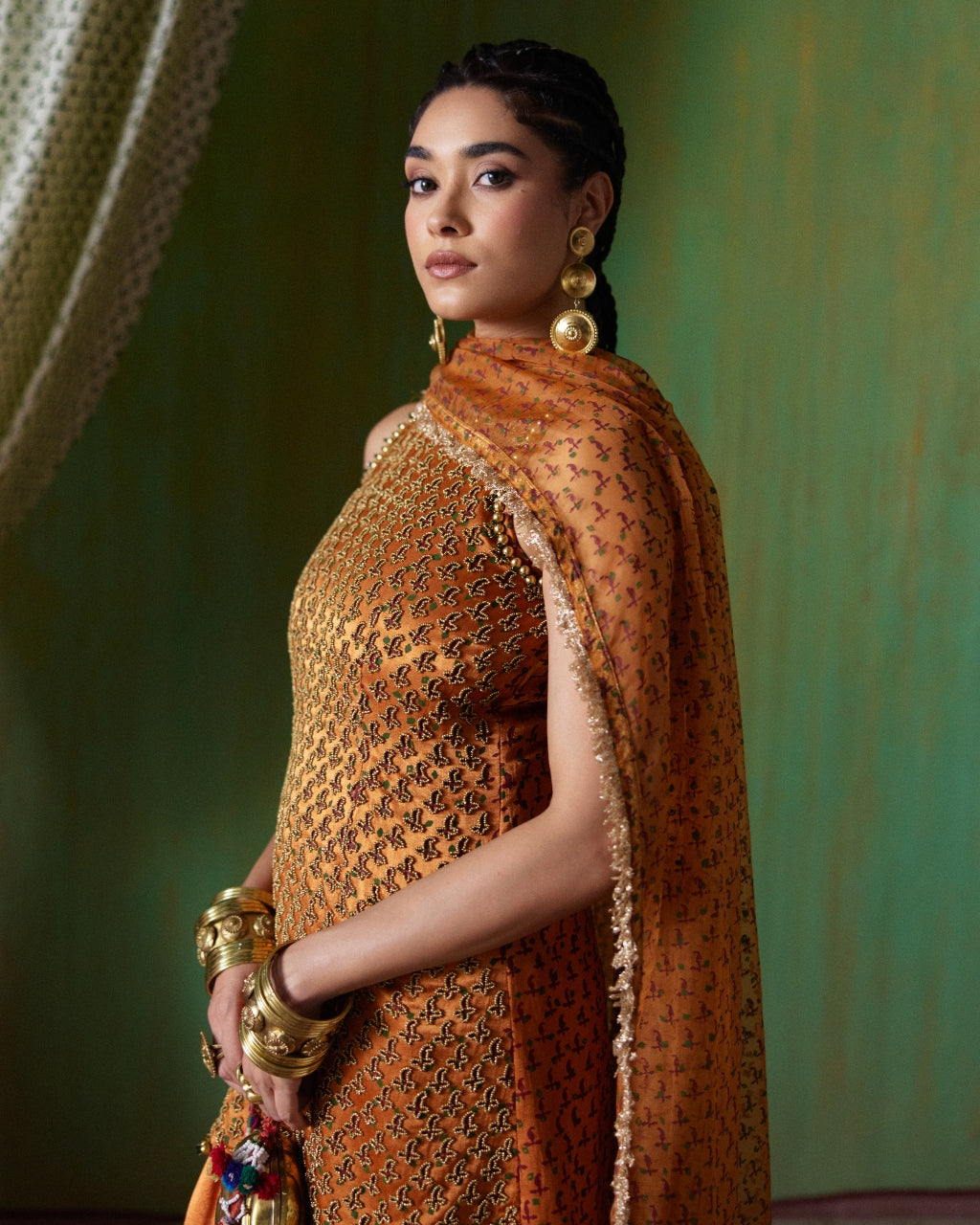 Shabana Orange Embroidered Kurta Set