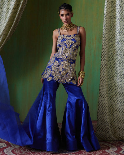 Roohani Royal Blue Mirror Embroidered Pant Set