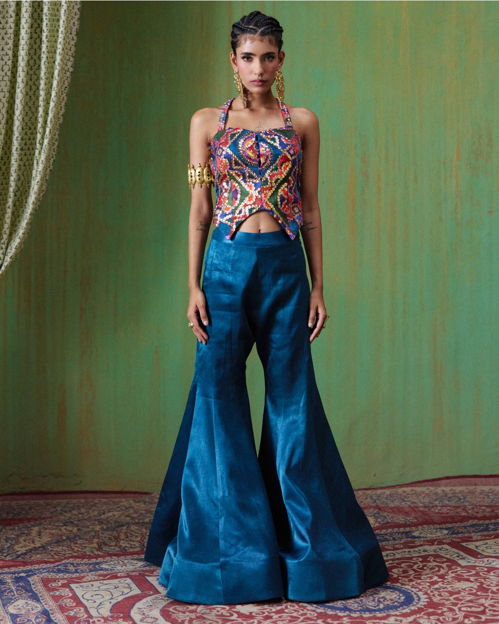 Juhi Peacock Blue Embroidered Pant Set