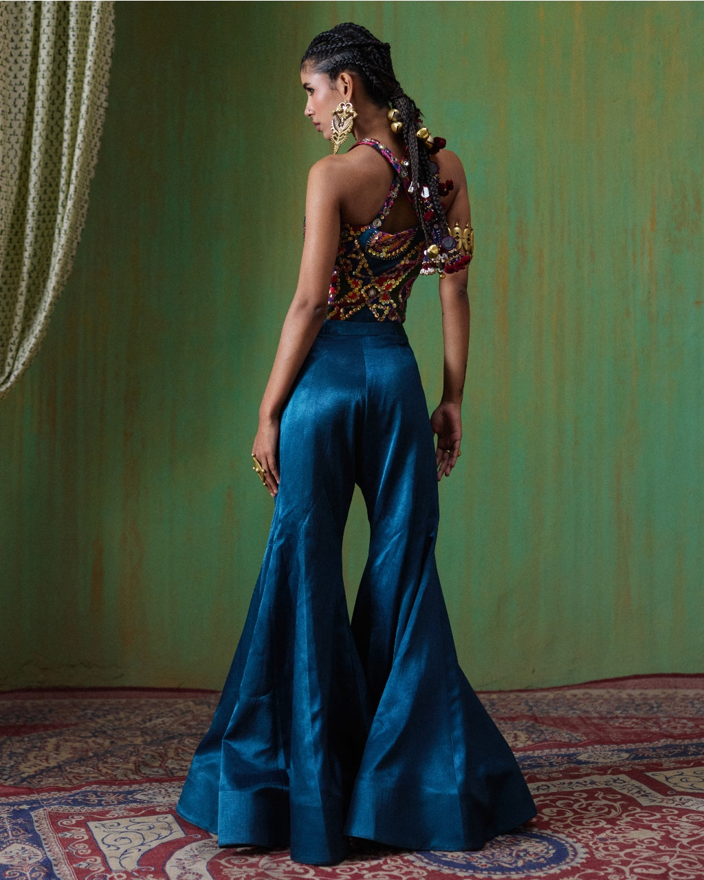 Juhi Peacock Blue Embroidered Pant Set