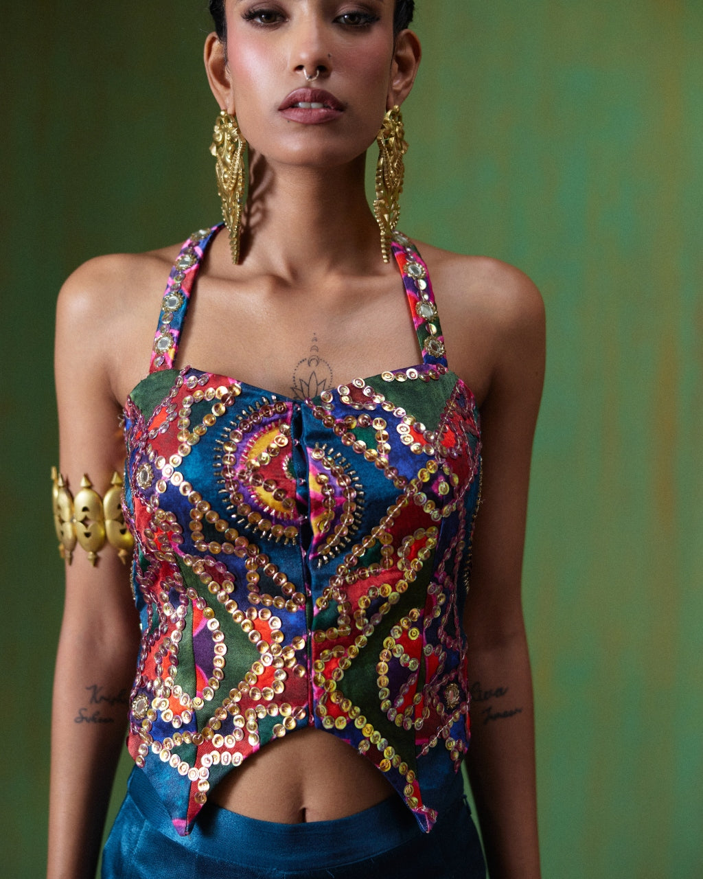 Juhi Peacock Blue Embroidered Pant Set