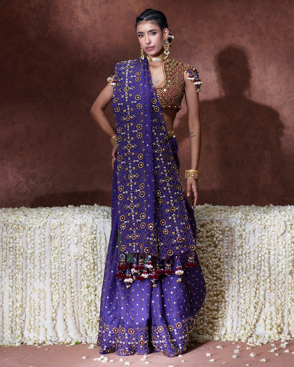 Yasmin Purple Embroidered Sari Set