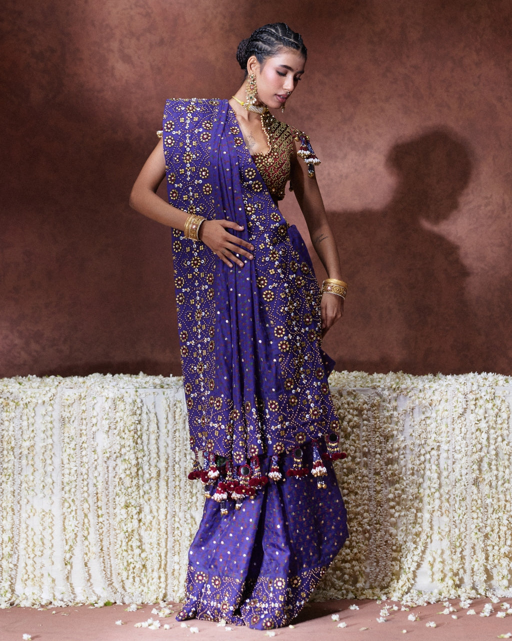 Yasmin Purple Embroidered Sari Set