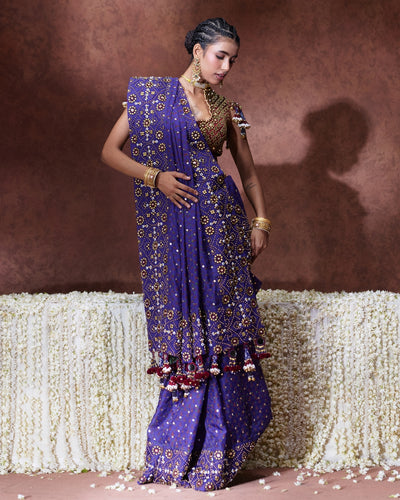 Yasmin Purple Embroidered Sari Set