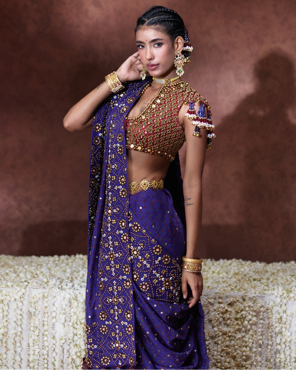 Yasmin Purple Embroidered Sari Set