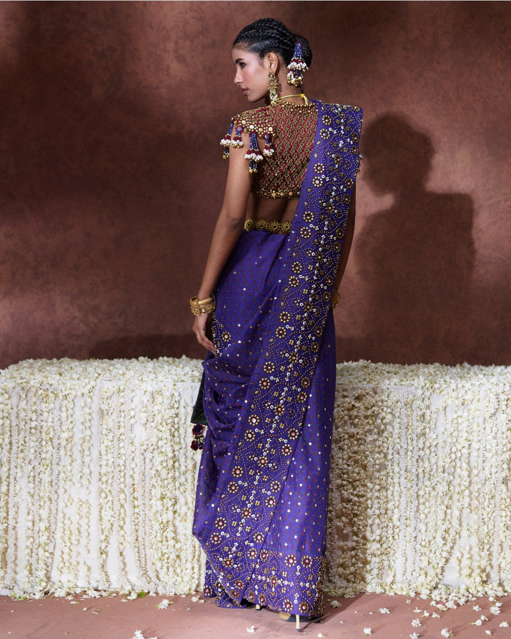Yasmin Purple Embroidered Sari Set