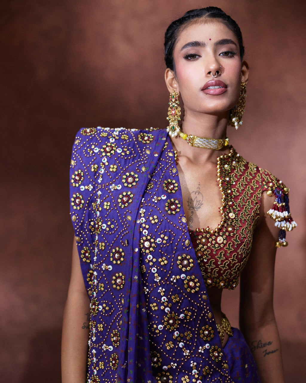 Yasmin Purple Embroidered Sari Set