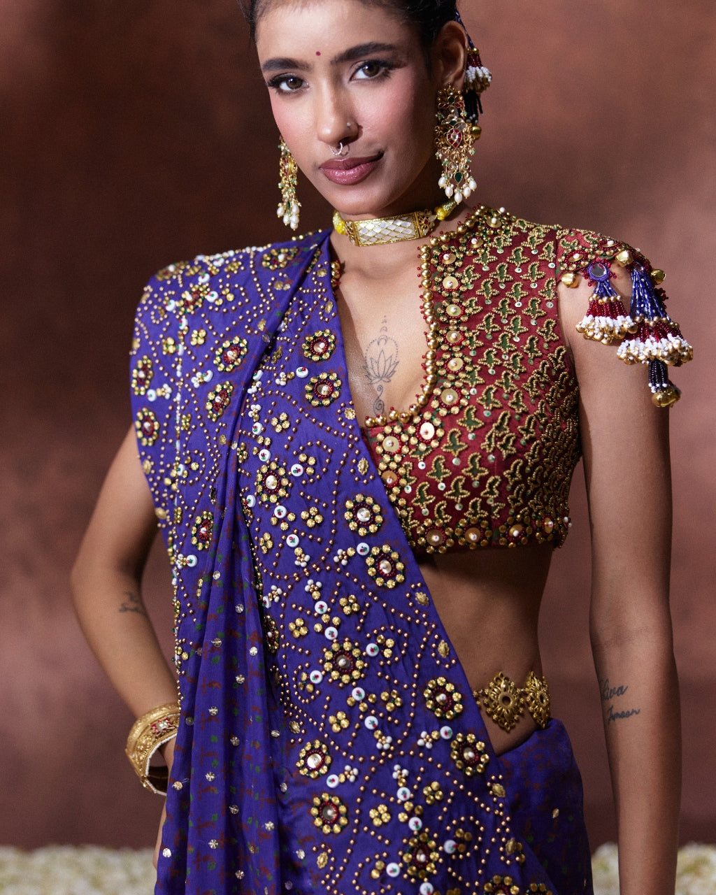Yasmin Purple Embroidered Sari Set