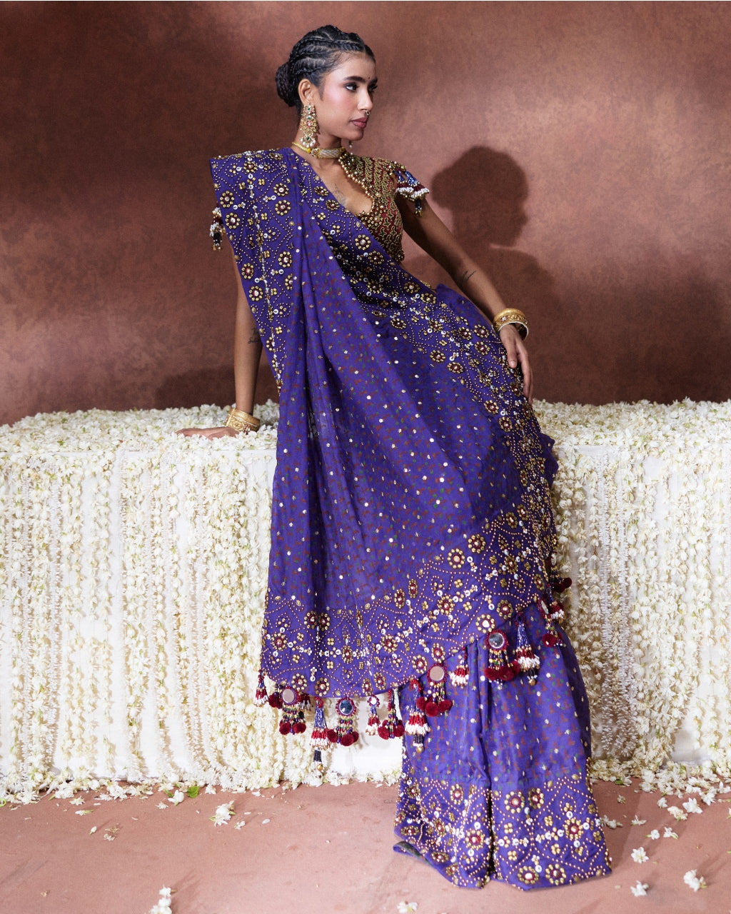 Yasmin Purple Embroidered Sari Set