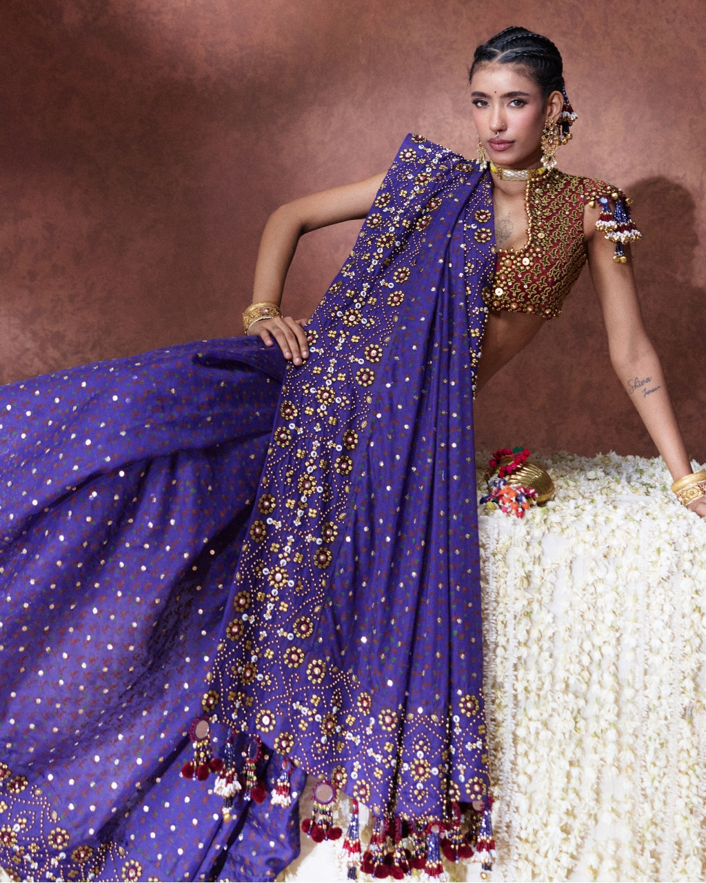Yasmin Purple Embroidered Sari Set