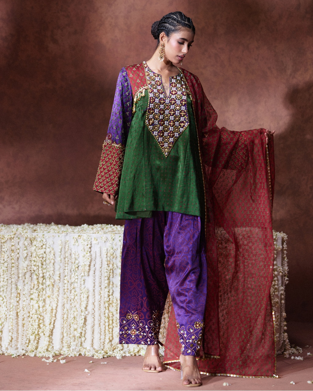 Shama Purple Embroidered Kurta Set