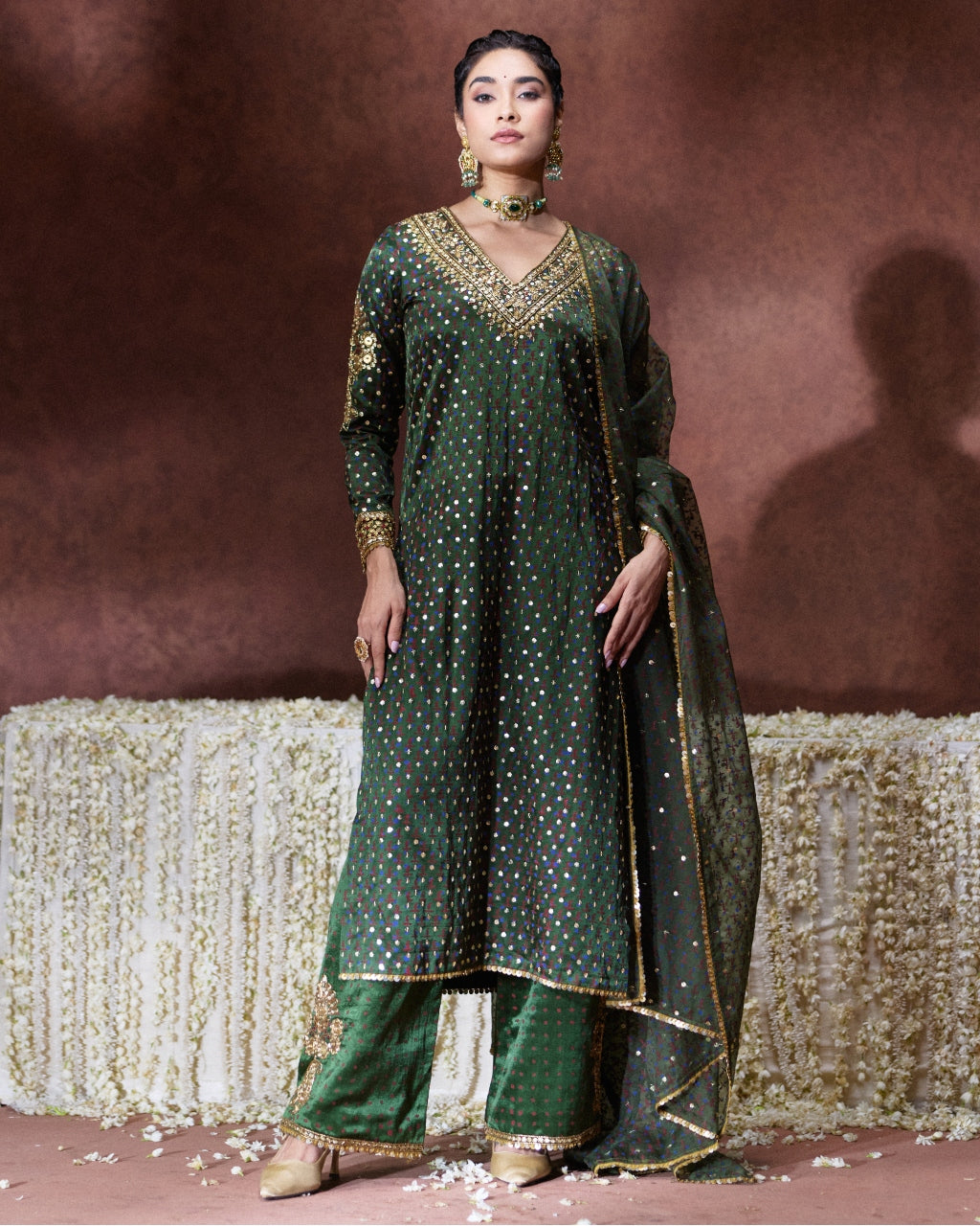 Reet Olive Green Embellished Kurta Set