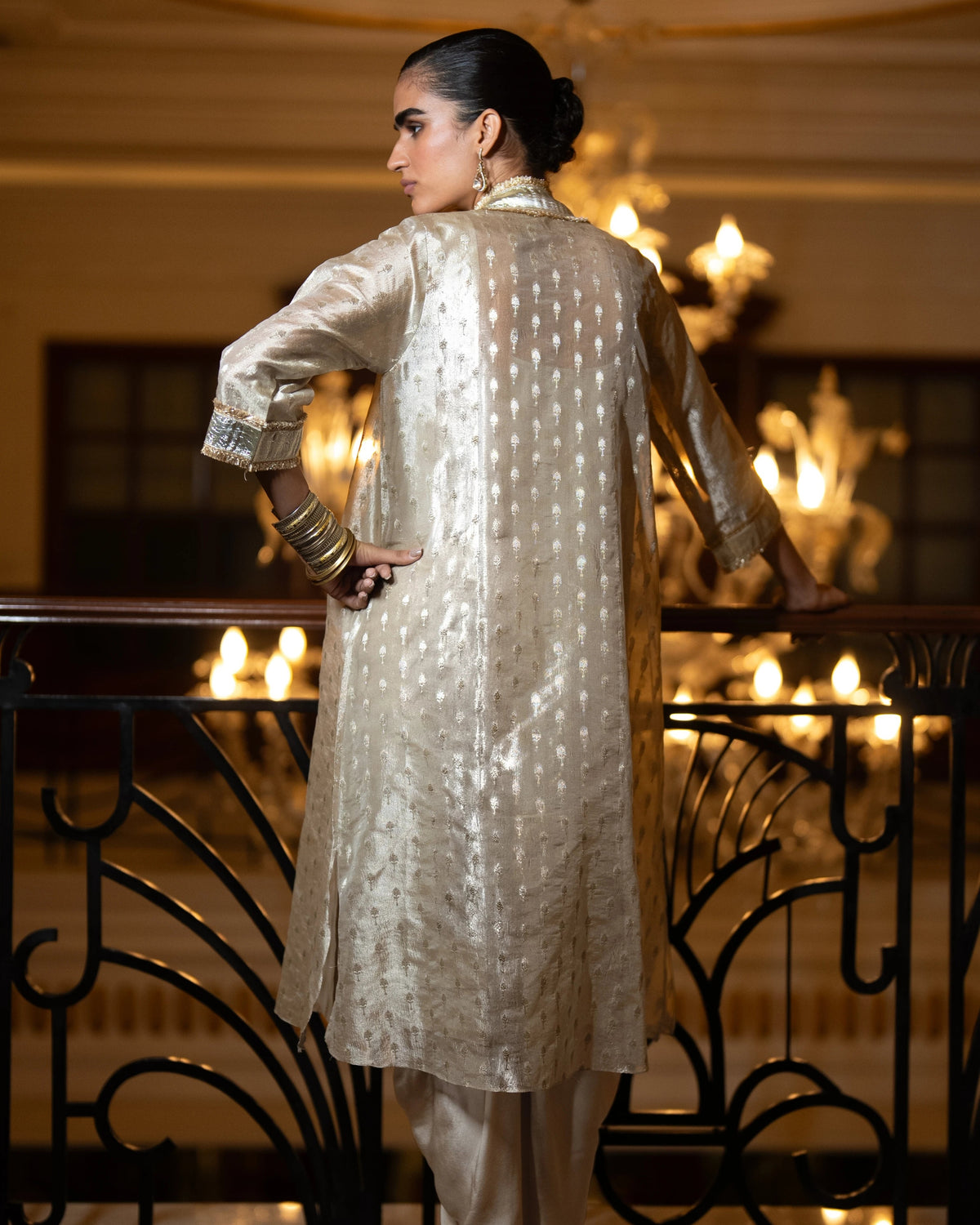Champagne Benares Dhoti Pant Set