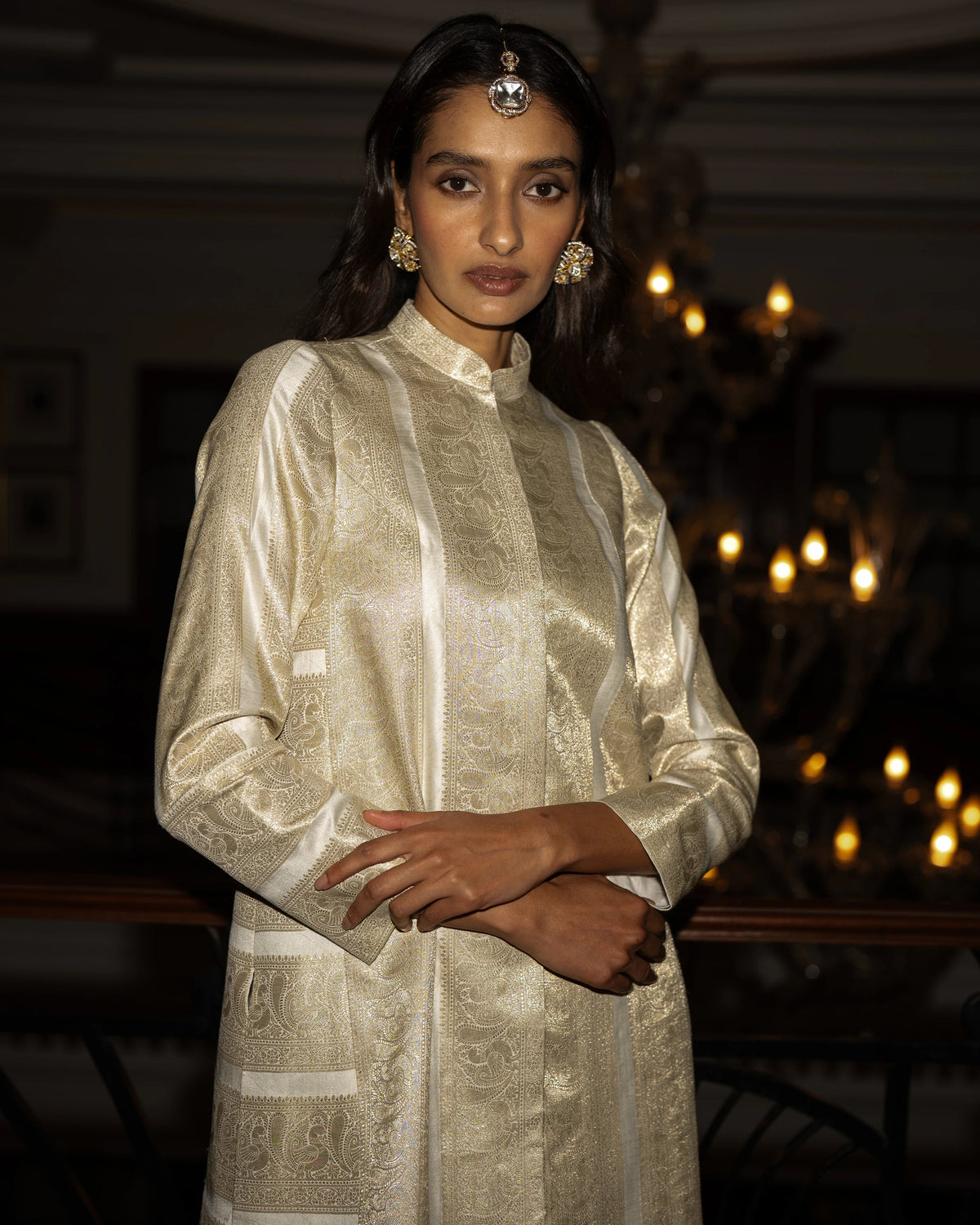 Ivory Brocade Jacket Skirt Set