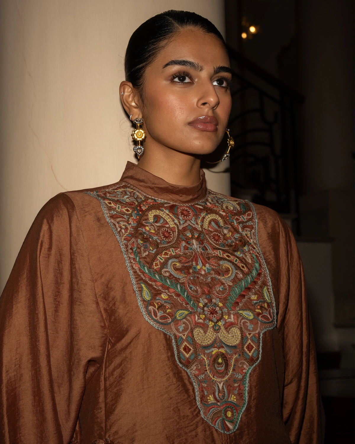 Rust Embroidered Bib Skort Set